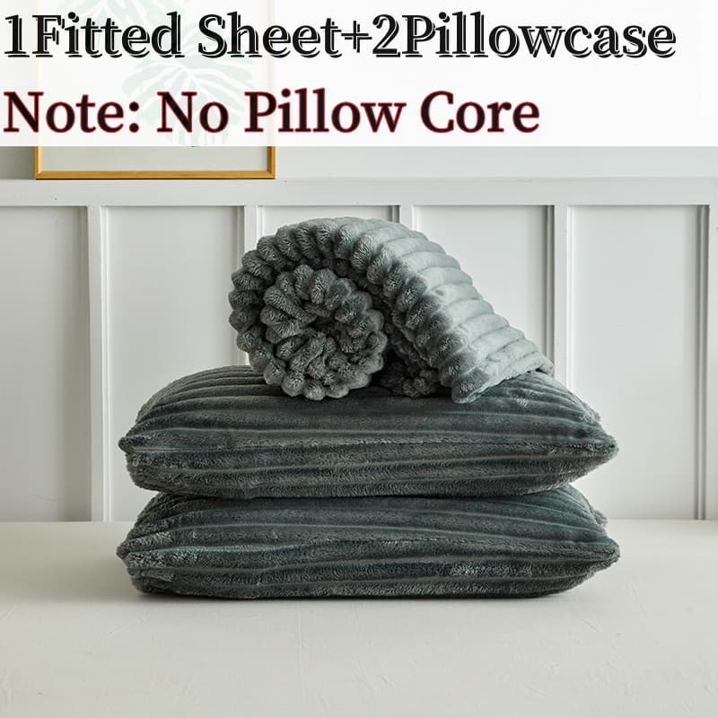 3.3 Inch Elastic Bed Sheet Set, Deep Pocket Design Fitted Sheets, Polyester Fiber, No Print Style, Thick Velvet Fabric, 11.81 Inches Tall