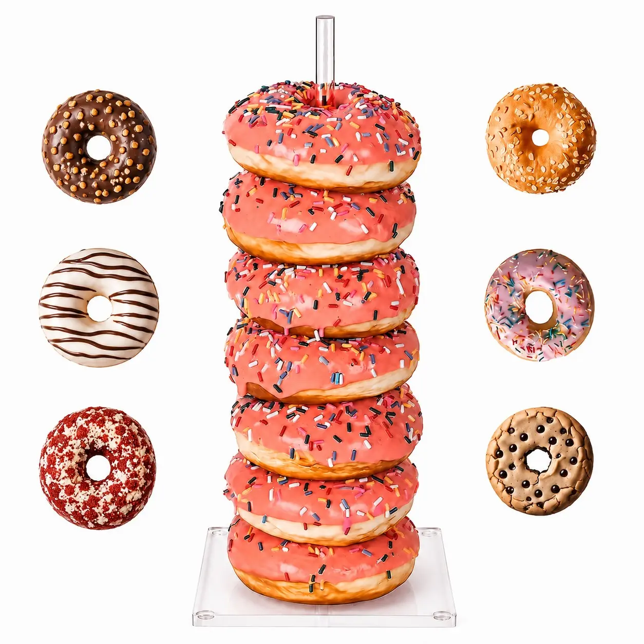 Acrylic Donut Display Stand, Transparent Donut Rack for Parties, Weddings, Birthdays, Classroom, Halloween, Christmas, Gift Idea
