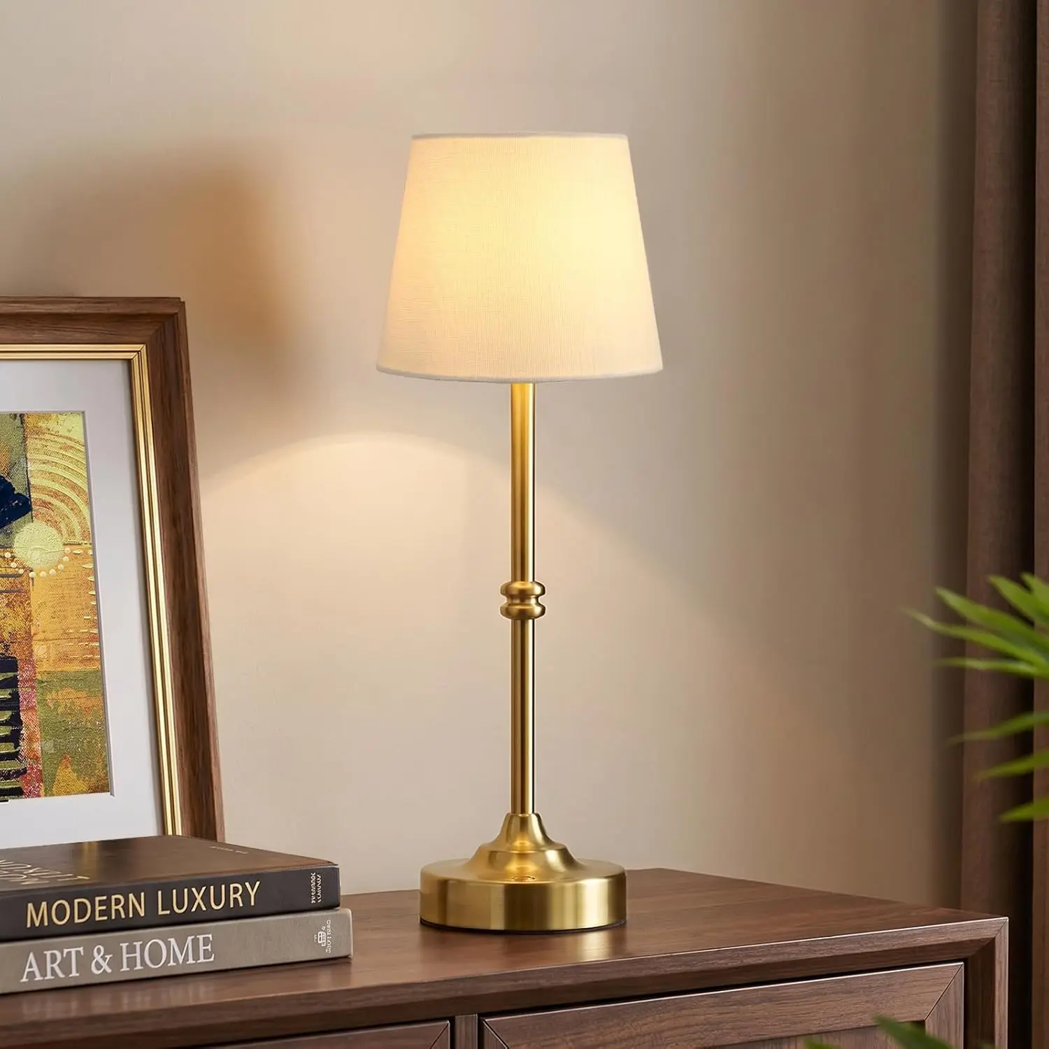Rechargeable Cordless Table Lamp Gold - 1 Pack Brass 4000mAh Battery Operated Lamp, 3000K Warm Light, Touch Control Stepless Dimming, for Bedside, Dining Table, Home Decor