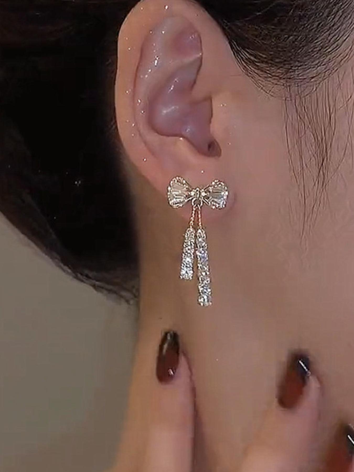 Bow Decor Dangle Earrings, High Quality Earrings, Elegant Rhinestone Decor Drop Earrings for Women, Fashion Jewelry for Party, Daily Birthday Gift