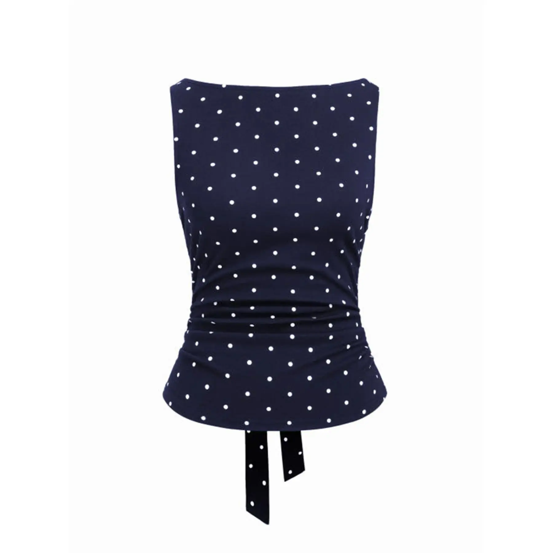 Women's Y2K Style Polka Dot Crop Tank Top - Slim-Fitting, Round Neck, Sleeveless, Knot Design, Back Tie, Elastic, Casual Summer Wear