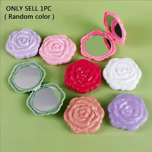 1pc Makeup Mirror, Flip Cover Rose Small Mirror, Mini Rose Flower Foldable Dual-Sided Mirror, Cute Portable Beauty Makeup Mirror