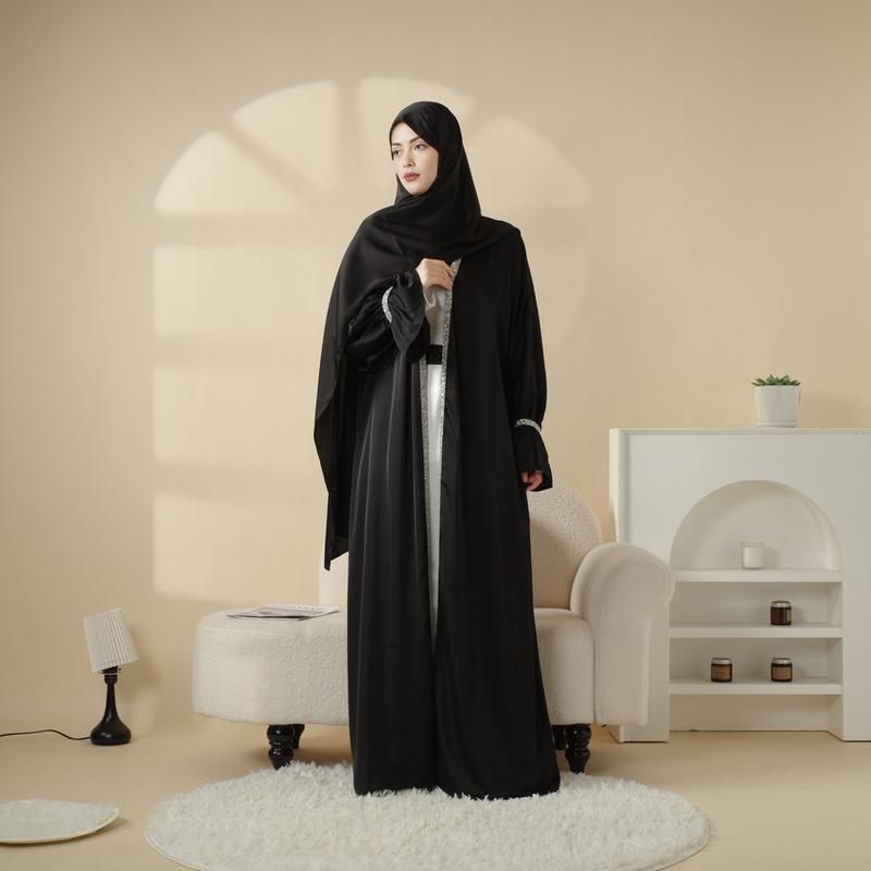 Modesty Muslim Chic Fit Maxi 4-Piece Set: Poet Sleeve Satin Abaya & hijab (MOA009) Formal Modesty Muslim Chic Fit Maxi 4-Piece Set: Poet Sleeve Satin Abaya & hijab (MOA009) Formal