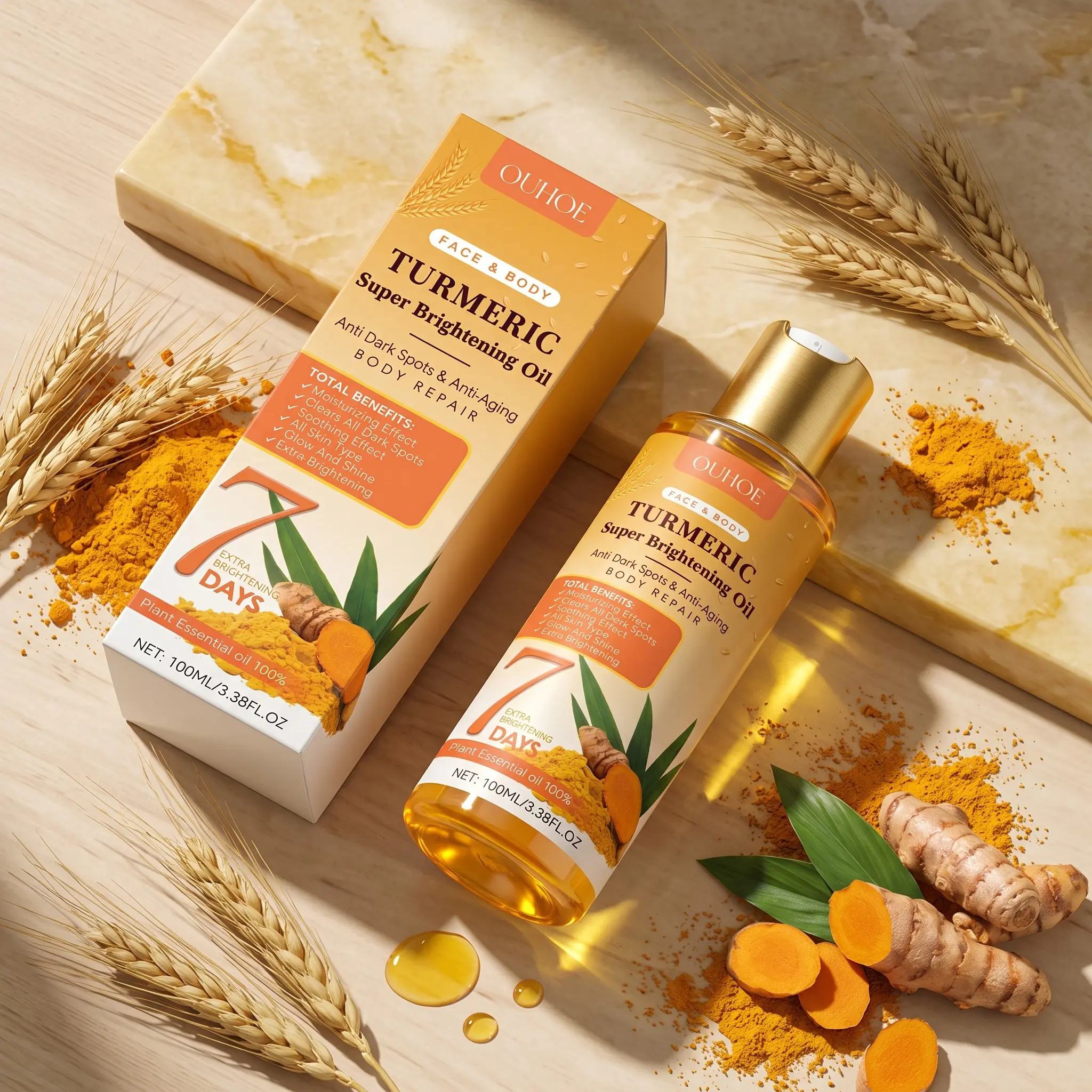 Turmeric Brightening Skincare Oil, Body Care Oil, Moisturizing Body Oils, Natural Ingredients, Repairs Skin Barrier, Moisturizing, Hydrating & Firming, Reduces Joint Dark Spots, Moisturize