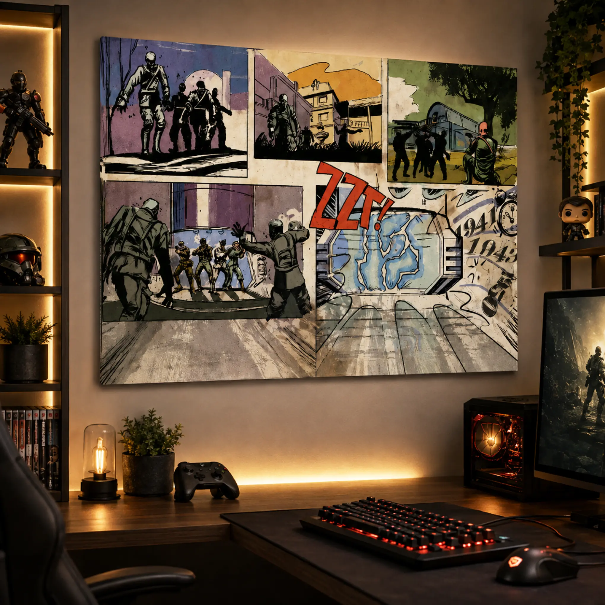 Call of Duty Black Ops Zombie Warfare Canvas Wall Art Poster,Tactical Soldier Comic Style Gaming Artwork, Dark Military Battle Scene Print Decor for Gamer Room, PC Setup, Bedroom, Man Cave, Unique Gift for FPS Game Fans