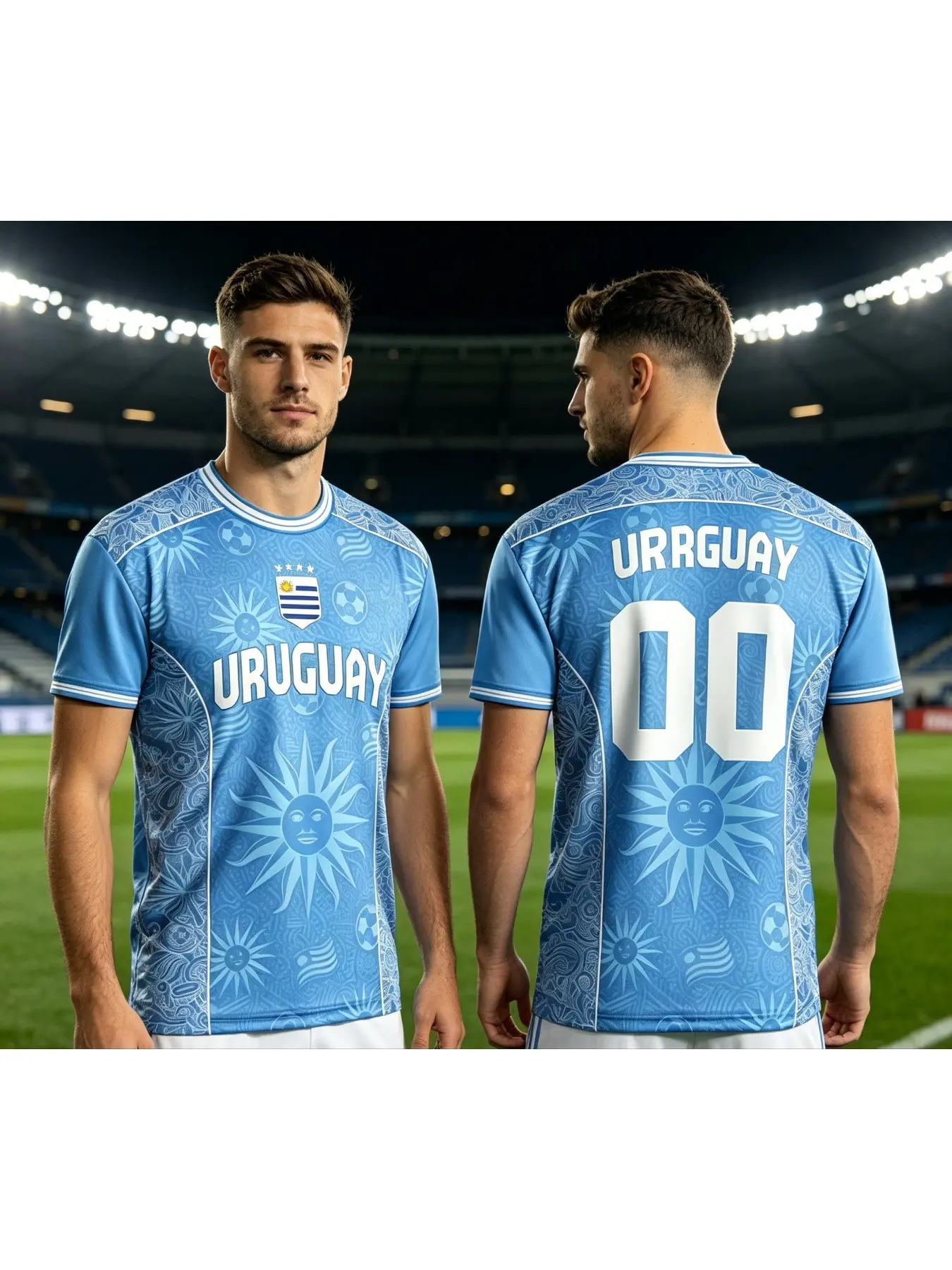 Uruguay Blue Custom Design New Summer Men's Sports Casual Breathable Jersey T-Shirt, Short Sleeve, Loose-Fit, All Seasons
