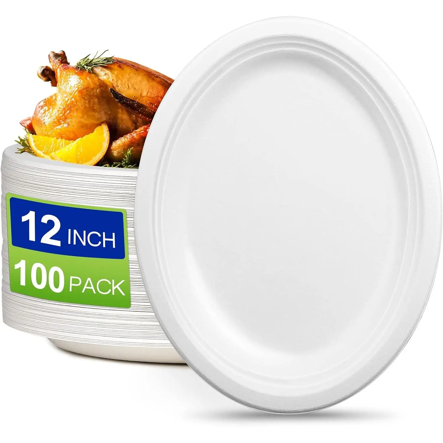 Oval  Disposable Plates - Large Heavy Duty Paper Plates 12 inch, Bulk Pack for BBQ, Party, Picnic