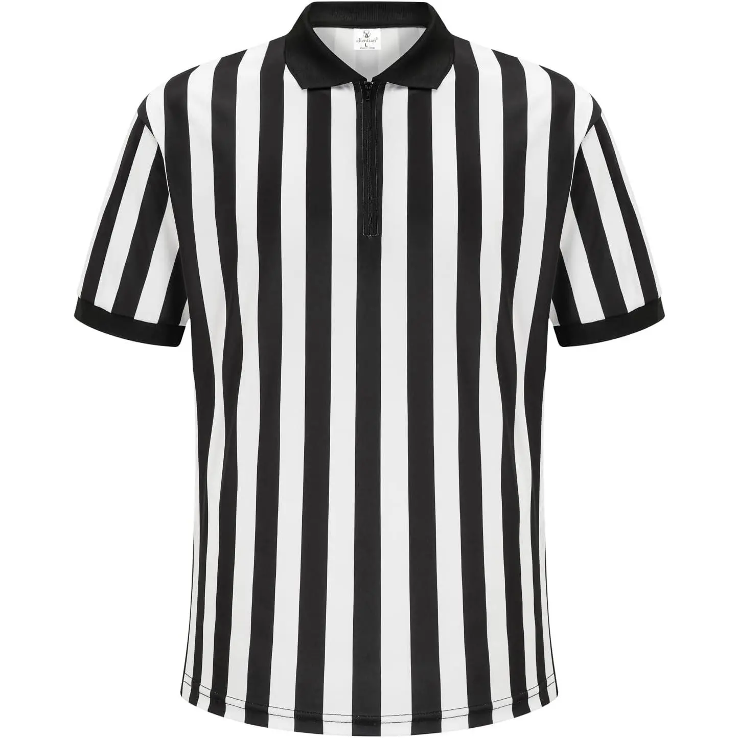 Referee Shirt for Men, Black Stripe Umpire Jersey, Zipper Basketball, Football, Soccer Ref Uniform