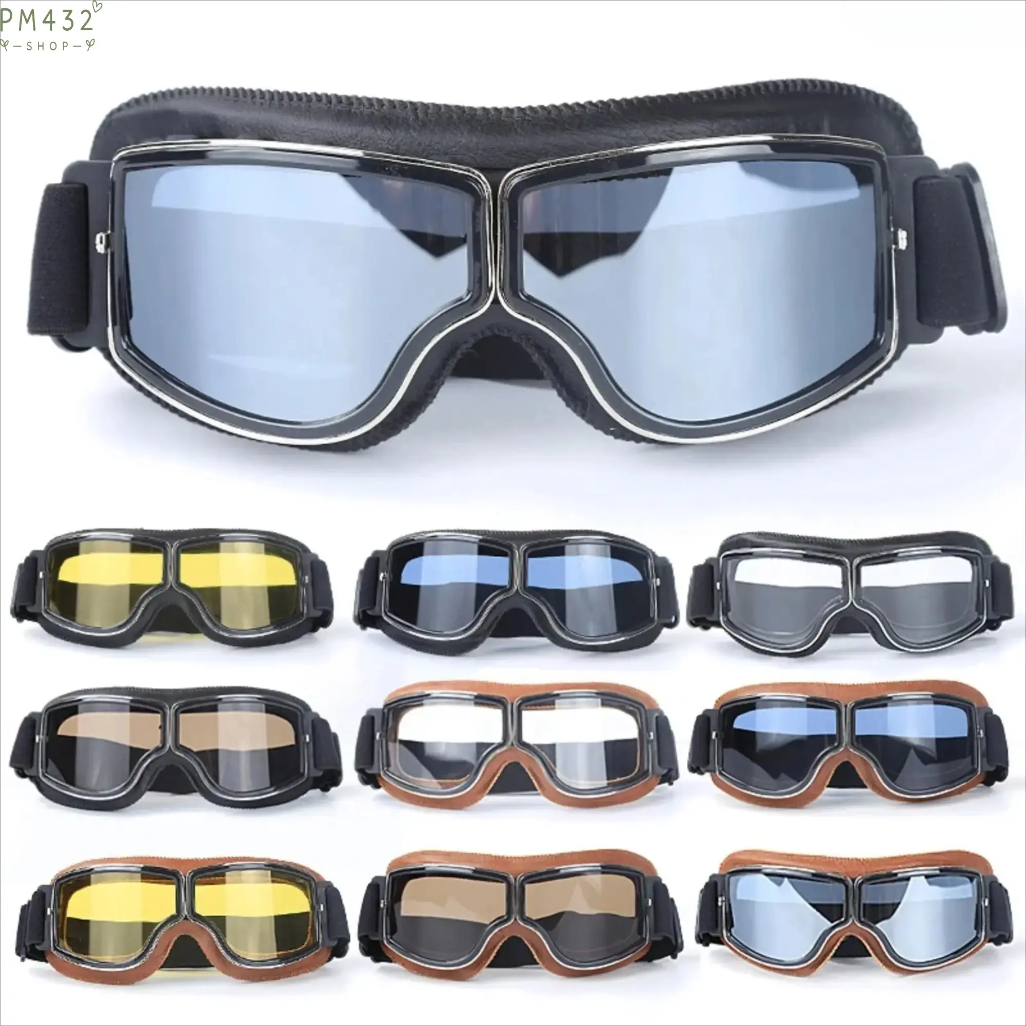 Vintage Motorcycle Riding Goggles - Leather Frame, Adjustable Strap, Multi-Lens, Windproof UV400 Protective Eyewear for Motorcycle Riding, Outdoor Adventure, Retro Comfort-Fit Fashion Accessory