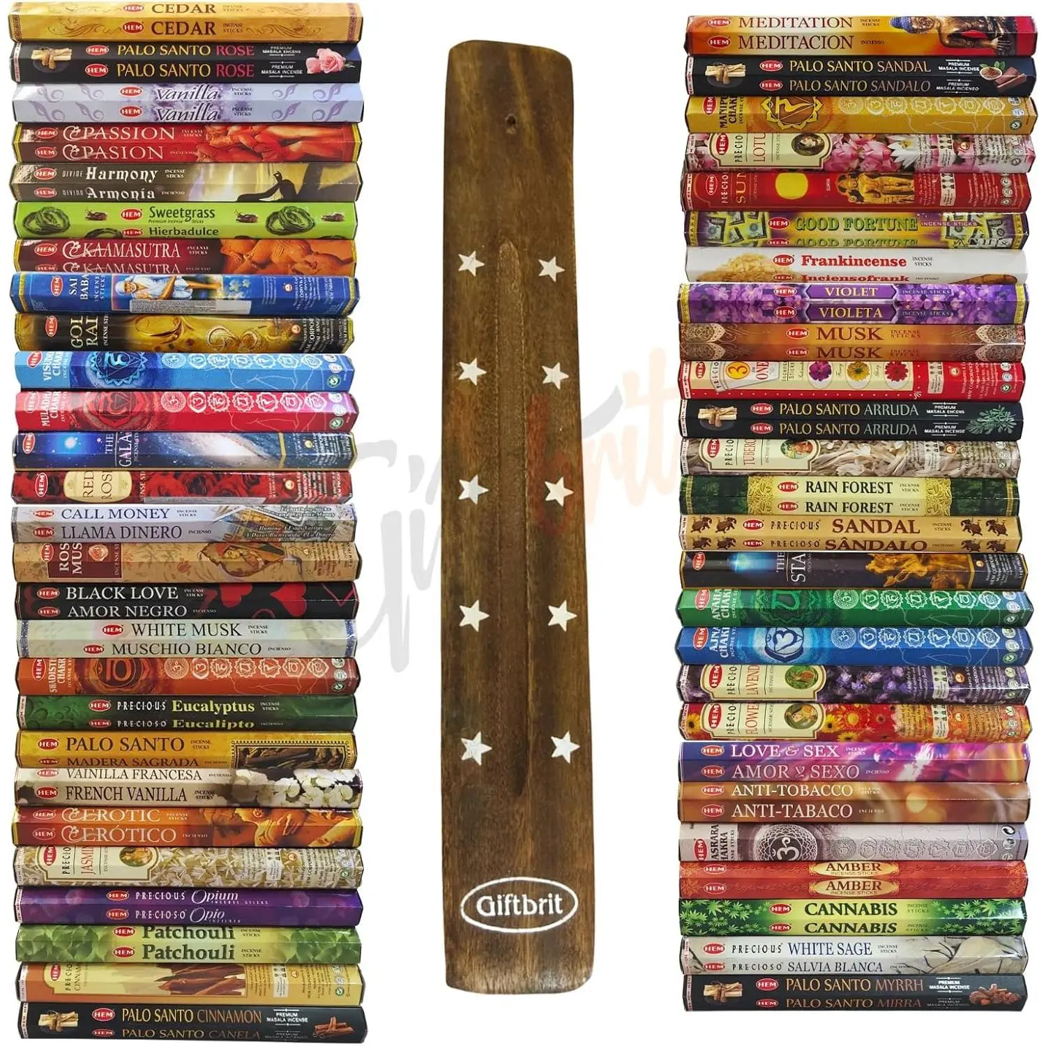 Hem Incense Sticks Variety Pack - 15 Fragrances (300 Sticks Total) - Sandalwood, Lavender, White sage & More - 1 x Giftbrit Holder - Long-Lasting Aromatherapy for Meditation, Yoga, Relaxation