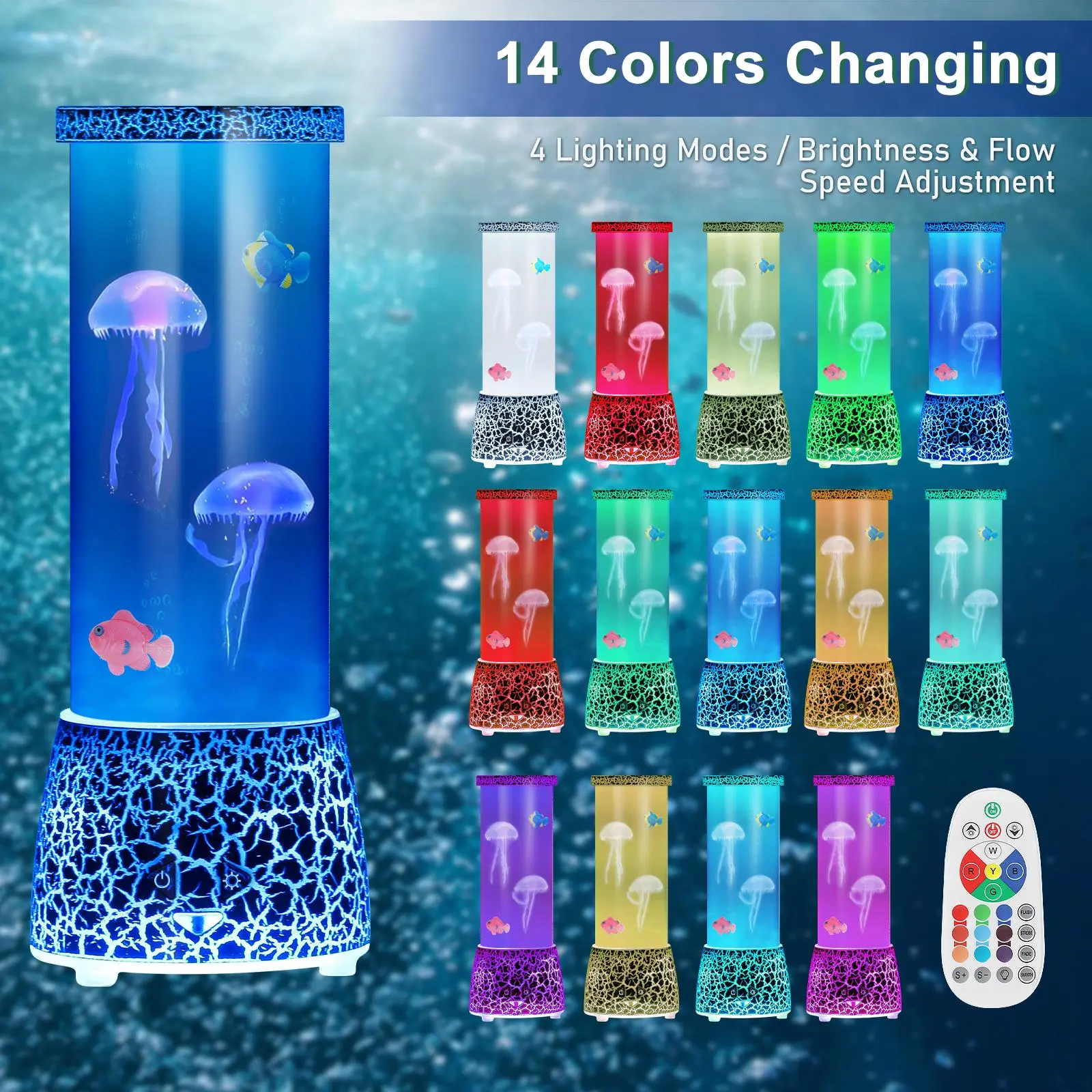 14 Color Changing Jellyfish Mood Night Light, Calming Ocean Decor Lamp, Perfect Holiday Gift for Kids Bedroom & Office, Ideal Present for Christmas & Halloween