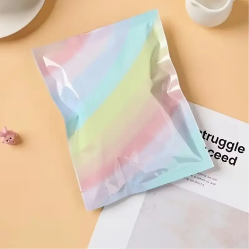 100pcs Dual-Sided Rainbow Striped Aluminum Foil Heat-Seal Bags, Reusable Privacy Gift Packaging for Jewelry Candy Small Items