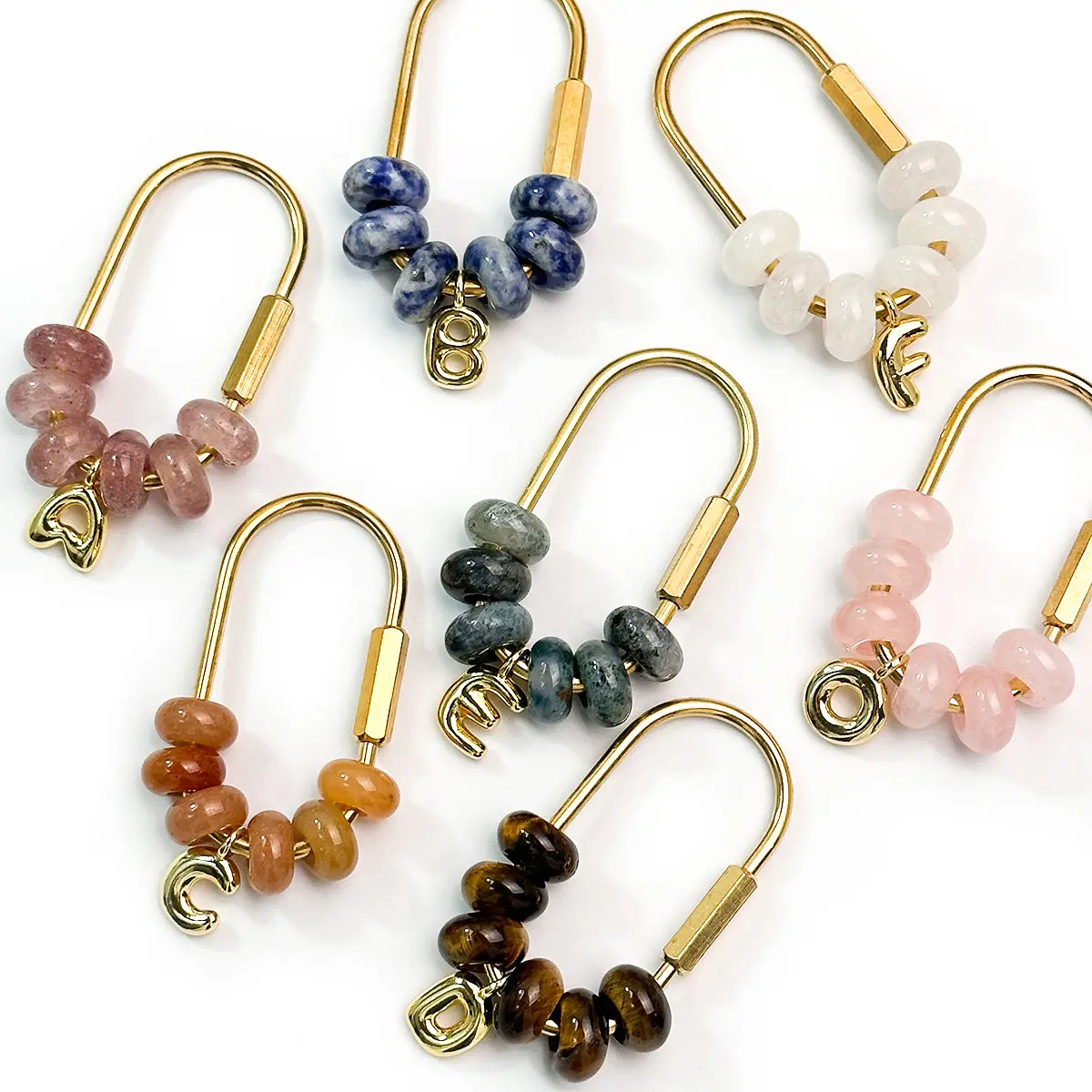 Personalized Initial Letter Natural Stone Bag Charm Luxury Crystal Carabiner Keychain Aesthetic Crystal Pendant for Handbag Backpack Decoration
