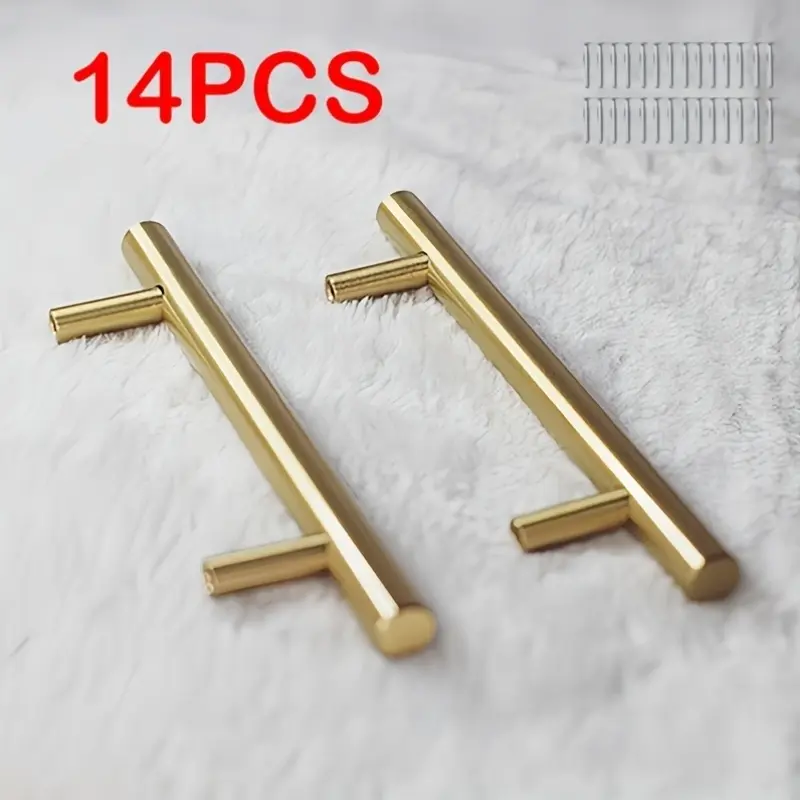 14PCS Noble Gold Stainless Steel Door Handles Interior, Elevate Cabinet Style, Enjoy Smooth Touch, European Light Luxury Handles, Suitable for Cabinet Doors, Wardrobe Doors,  and Various Doors, Door Hardware, Screws Included