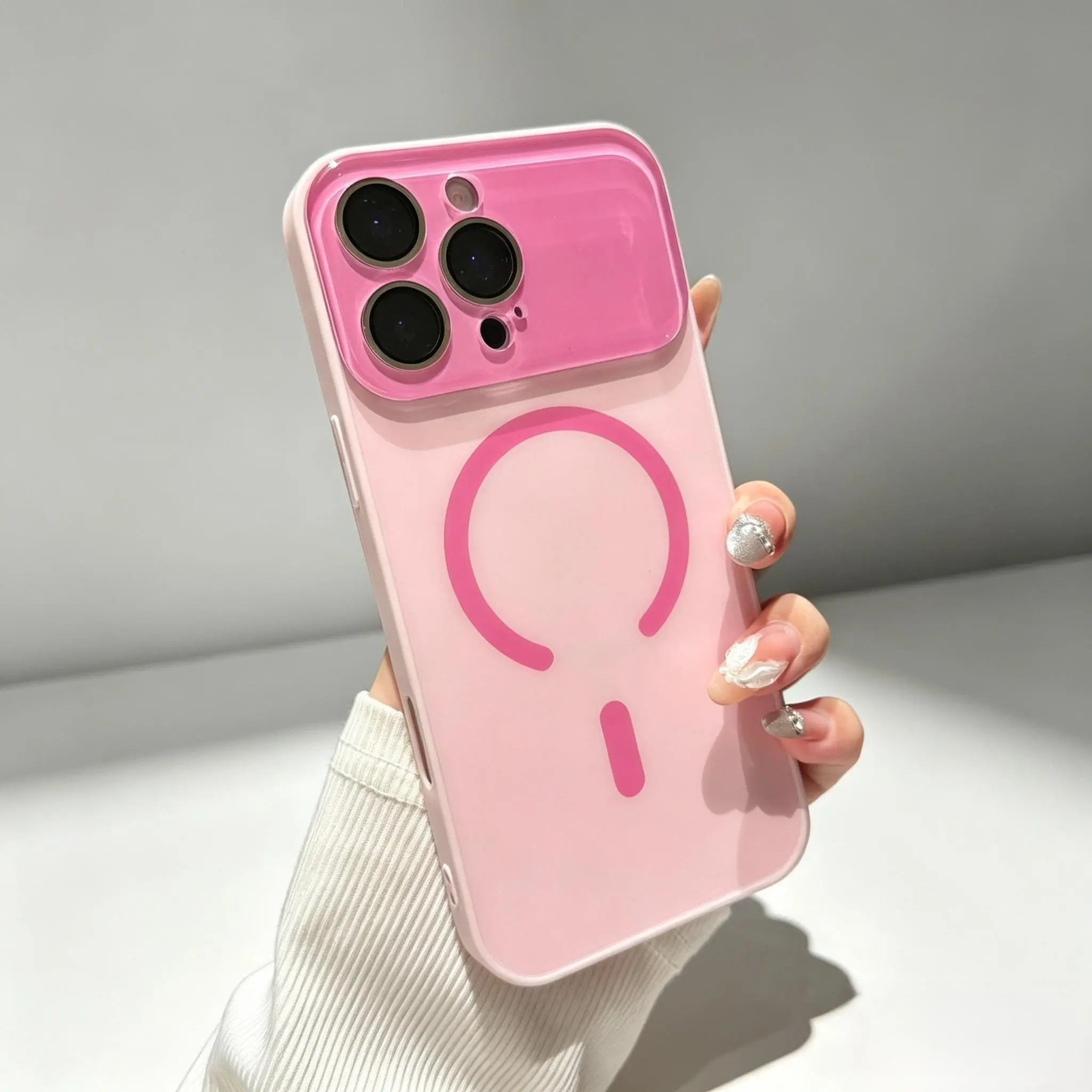 Magnetic Phone Case for iPhone 17/16/15 Pro Max, Pink Acrylic Back with Frosted Frame, High-Transparency IMD Technology, Durable, Secure Grip, Smudge-Resistant, MagSafe-Compatible for Easy Wireless Charging