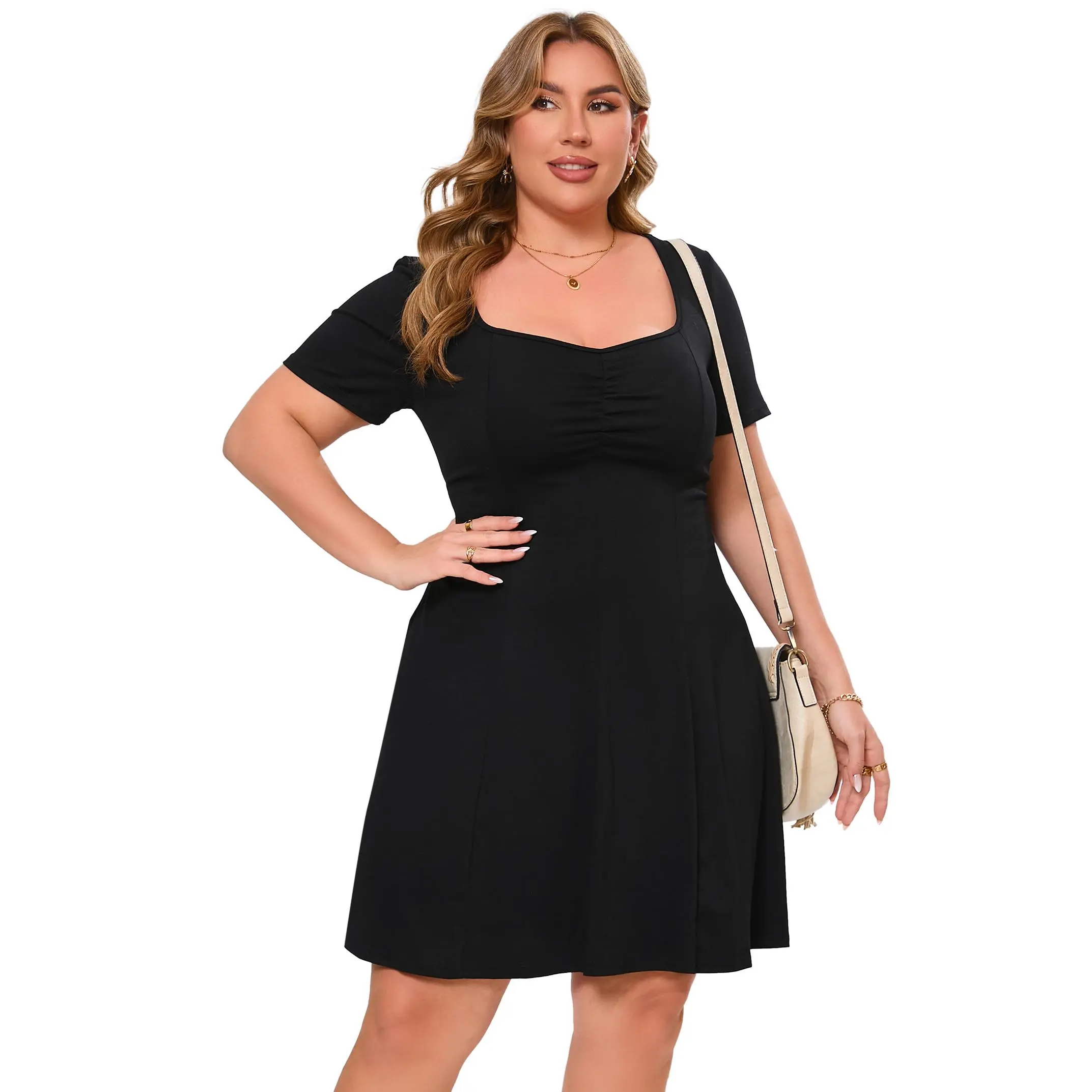 Clearance Sale  YesFashion Women's Plus Size Knit Dress 60% Polyester 35% Rayon 5% Spandex Casual Loose Fit Short Sleeve Dress Soft Stretch Everyday Midi Dress for Travel Vacation Daily Wear