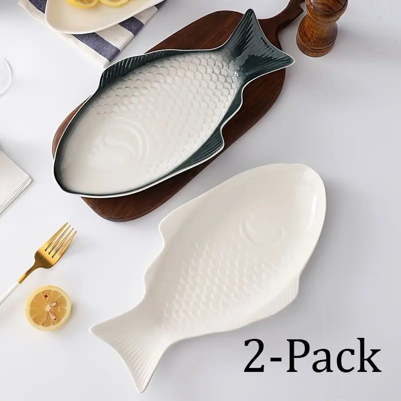2pcs 15.5 Inch Extra Large Ceramic Fish Plate, Upgraded Version, Ideal for Restaurant & Home Use, Tableware for Artistic Cuisine Plating