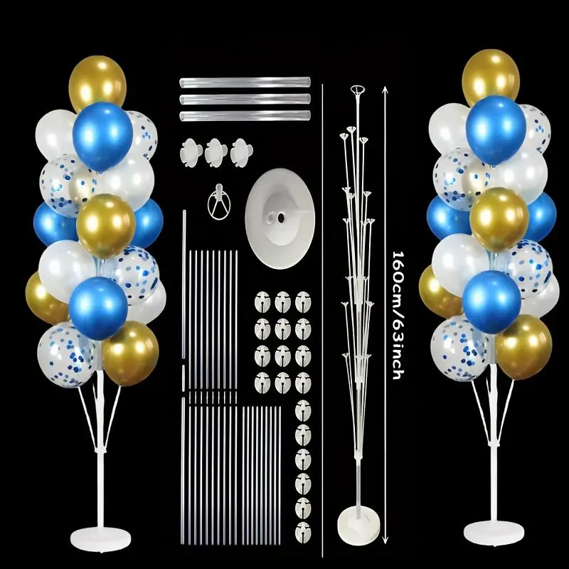 63 in Universal Giant Balloon Column Kit, 19-Balloon Stand Set - 2pcs Kit with Base for Table & Floor Use, Sturdy PP Pole Holder, Easy Install, Durable Reusable for Birthday, Wedding Decor