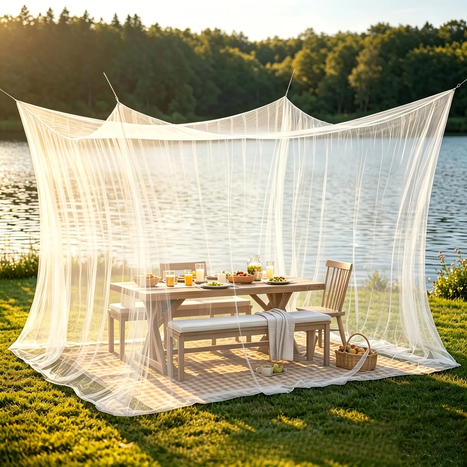 Extra Large Square Mosquito Proof Net, suitable for both outdoor and indoor use, with 1 opening mesh curtain. Perfect for camping, picnics, gardens and bedrooms, dimensions: 118.11×118.11×98.43 inches