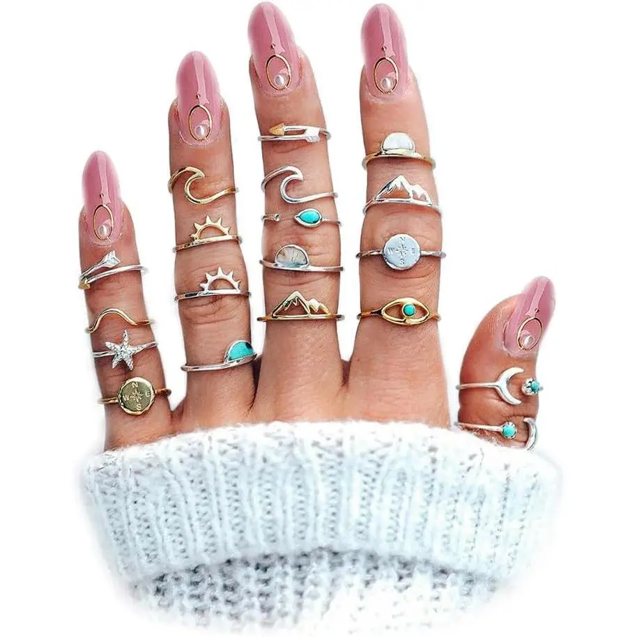Boho Retro Stackable Rings Sets for Women Knuckle Joint Finger Knuckle  Ring Sets Moon Stars Stack Preppy Statement Rings Cute Trendy Stuff