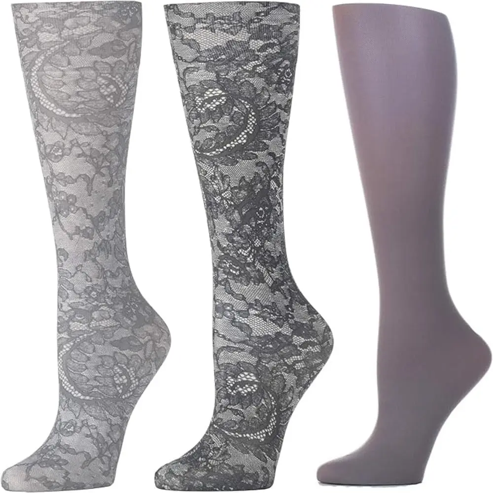 Therapeutic Compression Socks Women, 8-15mmhg Mild, Set Of 3, Made In Usa, Help Leg Circulation Morning Lace Queen, 3count