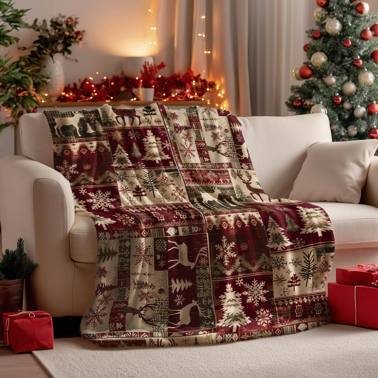 Horaldaily Christmas Flannel Blanket Throw, Christmas Red Reindeer Snow Soft Fuzzy Plush Cozy Fleece Blankets for Couch Sofa Bed Lounging, Ideal Gifts for Kids Adults Wife