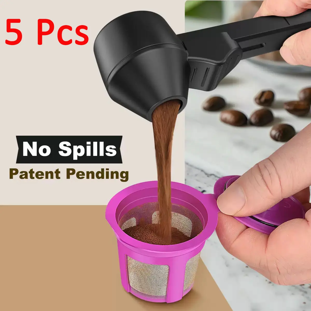 5 Pcs Creative Coffee Scoop, Protein Powder Scoop, Reusable Coffee Scoop for K-Cup Capsules, Anti-Spill Coffee Scoop, 2-Tablespoon Capacity, Suitable for Ground Coffee, Protein Powder, and Tea Leaves, Coffee Accessories, Kitchen Utensil