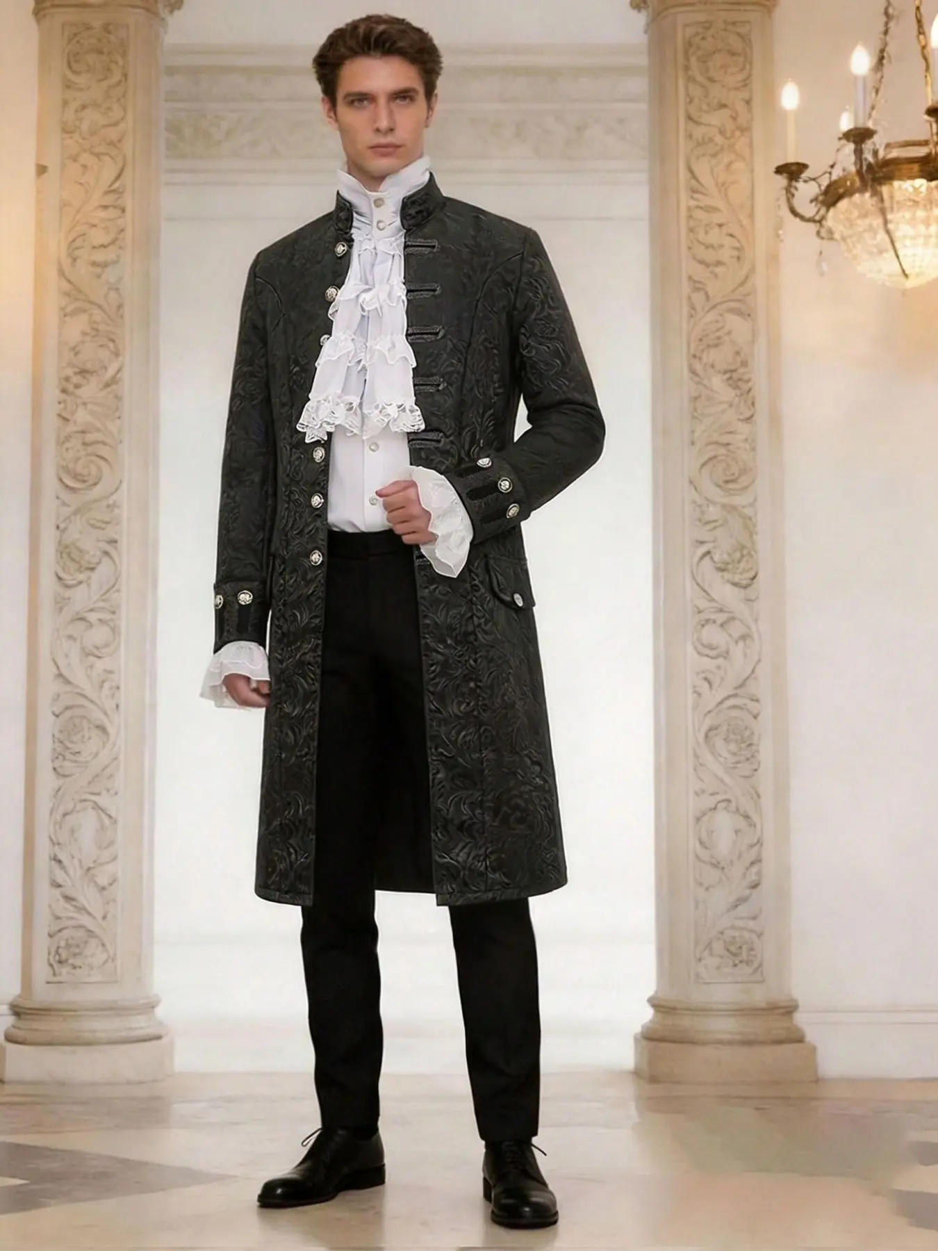 Men's Fashion Steam Punk Retro Uniform Set, Solid Color Stand Collar Two-Piece Suit, European and American Style Outerwear