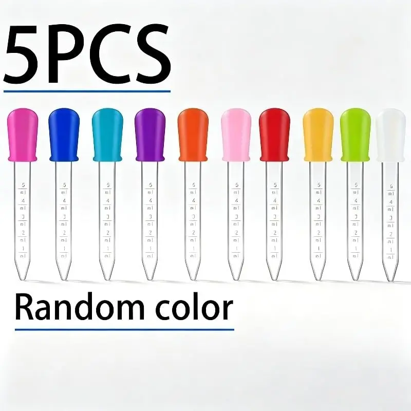 5ml Droppers 5Pcs, Food Grade Silicone & PP Liquid Transfer Pipettes, for Candy Making, Baking, Resin, Soap Coloring, DIY Craft
