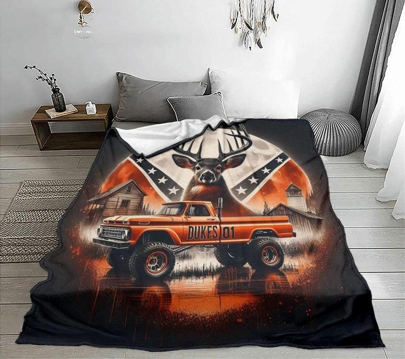 Truck & Deer Pattern Blanket, 1 Count Soft Warm Throw Blanket, Air-conditioned Room Blanket, Warm Nap Blanket for Home & Office