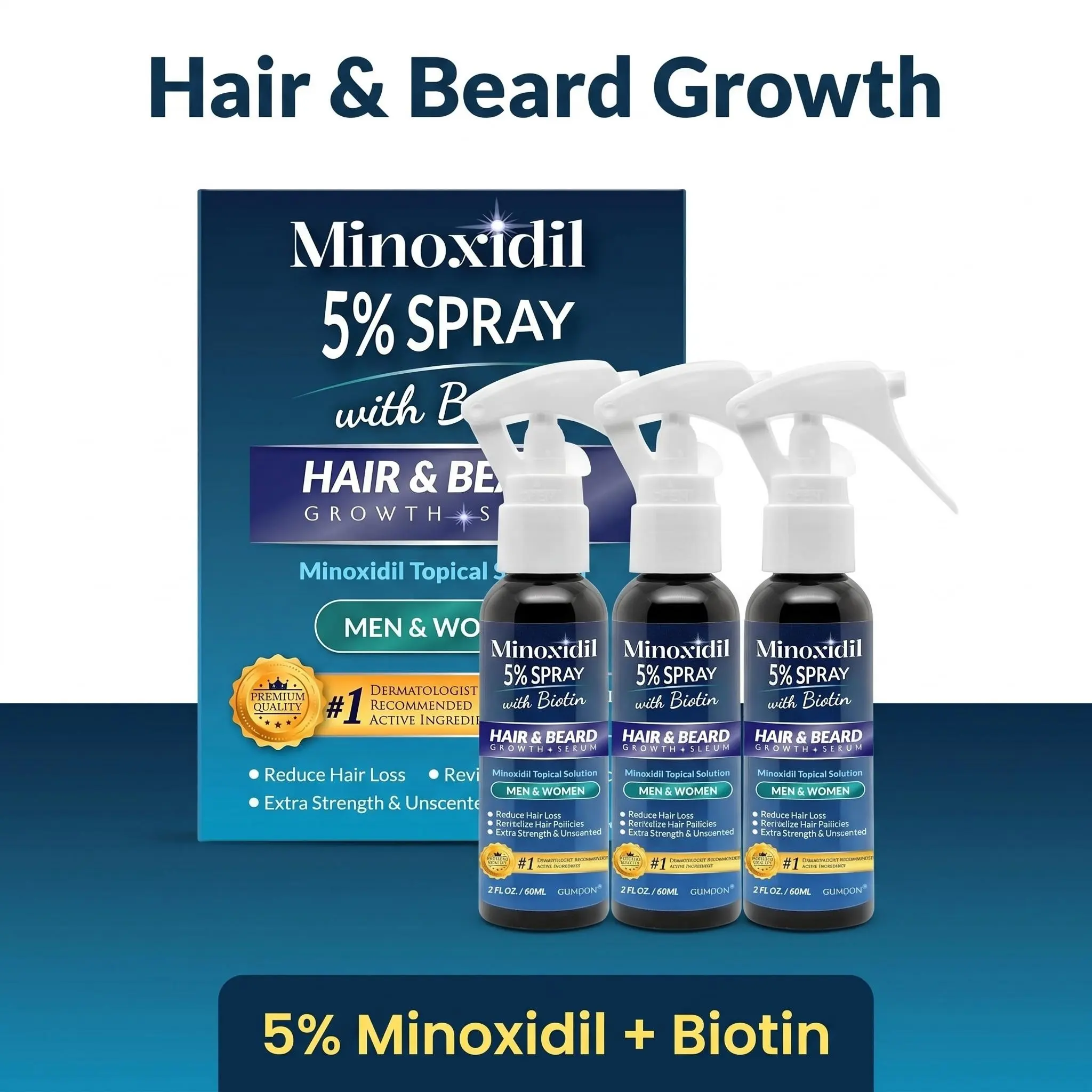 1Bottle OSMOO 5% Minoxidil Topical Scalp Spray With Biotin Infusion,60ml Unscented Liquid For Both Men And Women,Designed For Daily Follicle Nourishing,Hair And Beard Regular Maintenance In Daily Home Hair Care Routine
