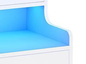 Sikaic LED Tall Nightstand with Glass Door Storage White Modern Accent Tables Modern Furniture Bedside Cabinet