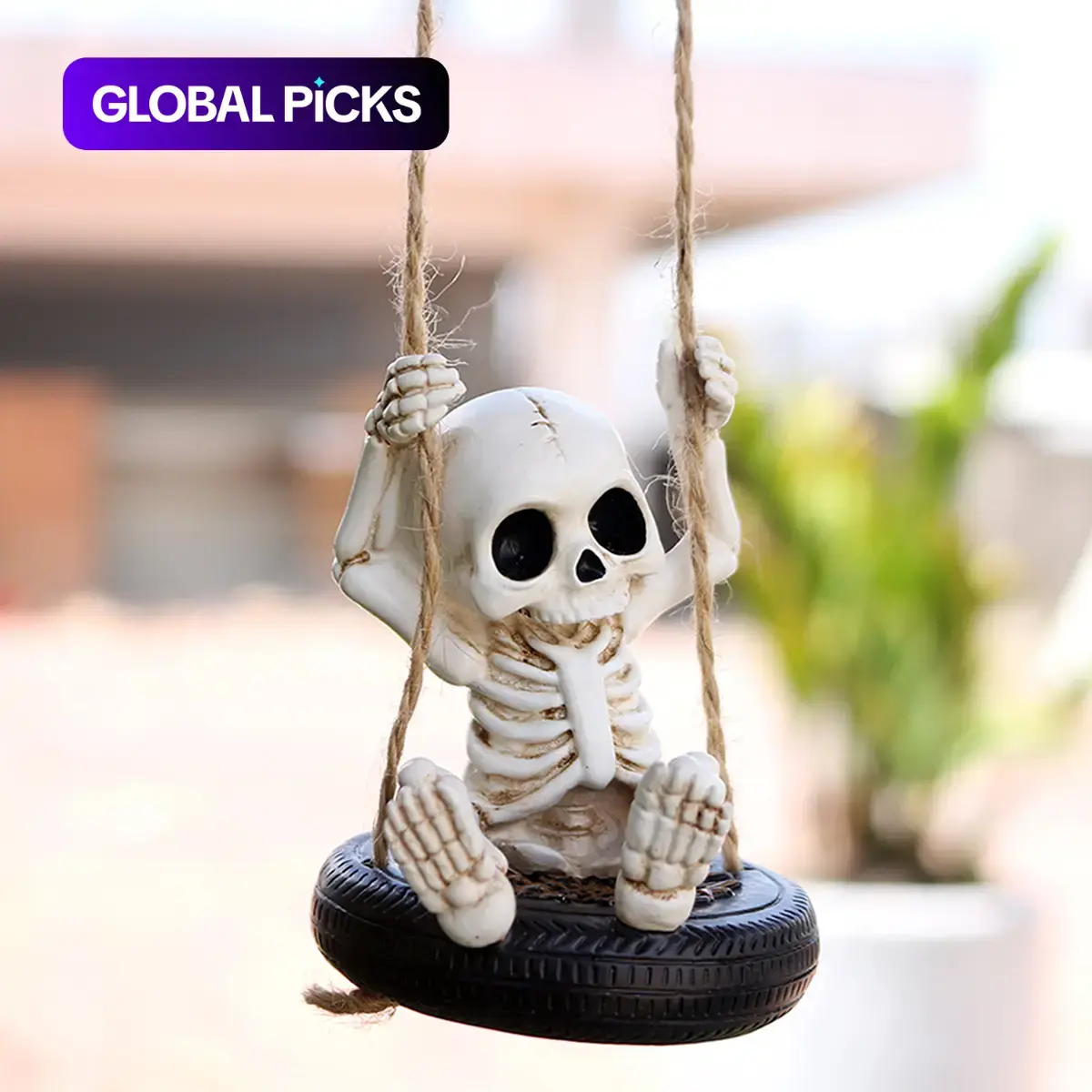 1 cool skeleton stone statue ghost swing pendant, swinging tire swing resin statue, hanging decoration, Decorative Ornament, Spooky and cute Valentine's Day, Spring Festival, Halloween party decoration, Resin Ornament #GLOBAL PICKS