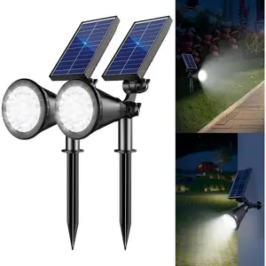 Solar Lights Outdoor Waterproof 36 LEDs 1000LM Adjustable 2-in-1 Solar Powered Spotlight Landscape Lighting for Garden Yard Pathway 2 Pack Cool White