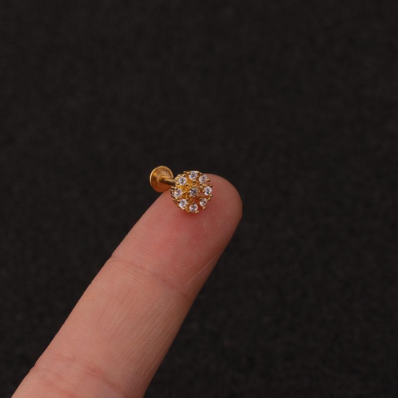 24Pcs 16G Gold CZ Internally Threaded Labret Set, 316L Stainless Steel Cartilage Stud Pack, Hypoallergenic Internally Threaded Nose Studs for Women Men