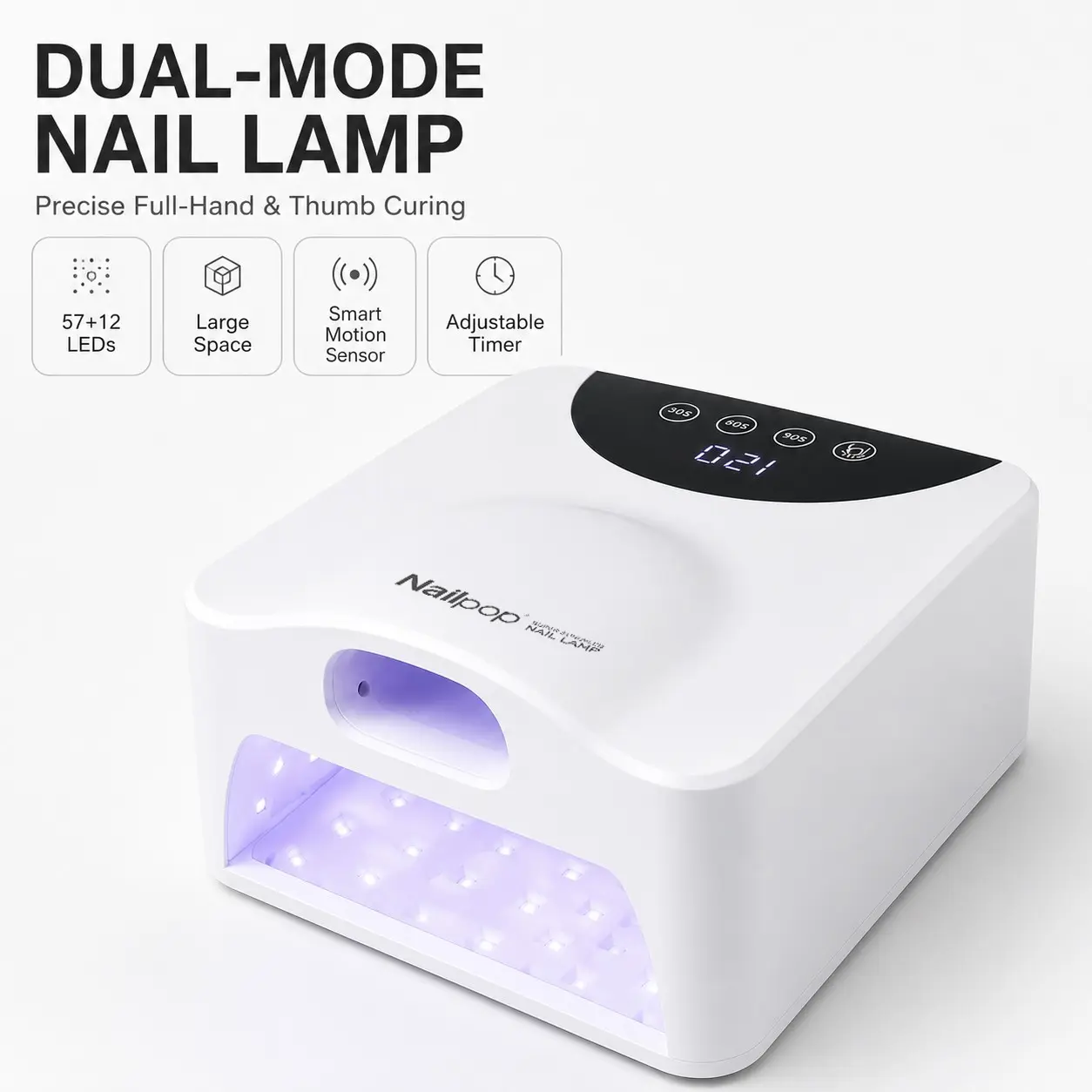 Dual Mode UV LED Nail Lamp Smart Sensor Gel Nail Dryer Large Space Full Hand & Thumb Curing 57+12 LED Beads 1PC
