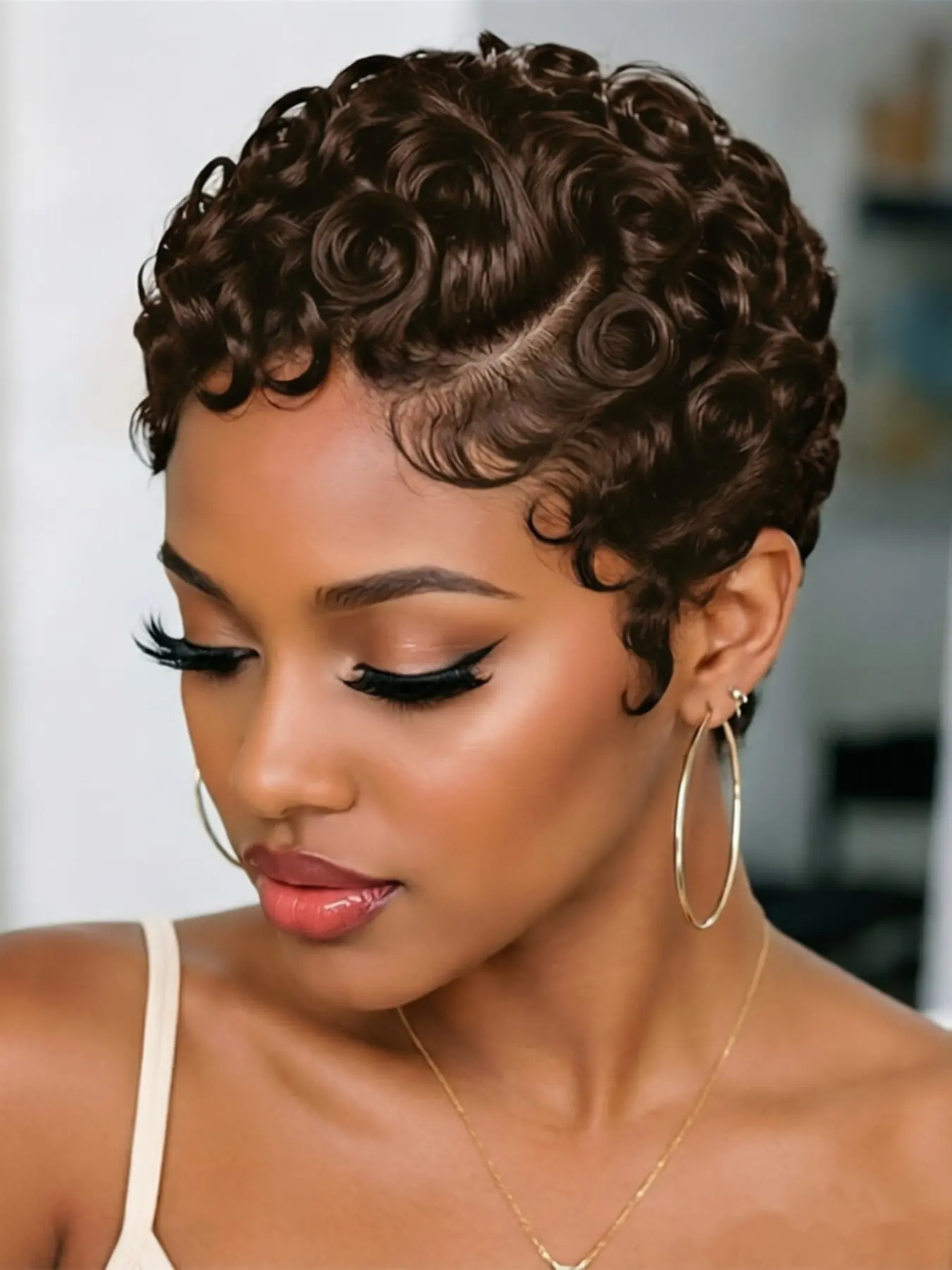 pixie cut wig pixie wig 13x4 lace  black  color short curly human hair wig daily party cosplay gift use hair wig for women  Party holidays gift wig Natural Looking Wigs