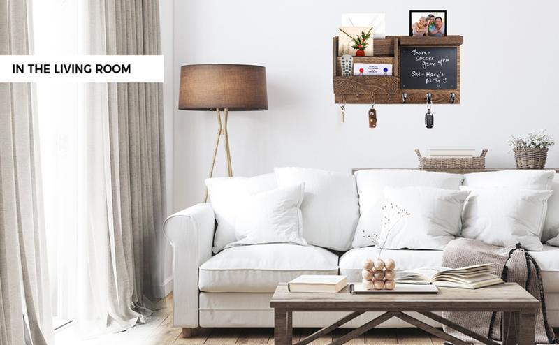 F-HP10  Key Holder for Wall - Mail Holder Organizer Wall Mount with Shelf - Hanging Key Rack Hanger with Hooks Decorative for Home Coat Letter Dog Leash Entryway Living Room Decor Farmhouse Metal