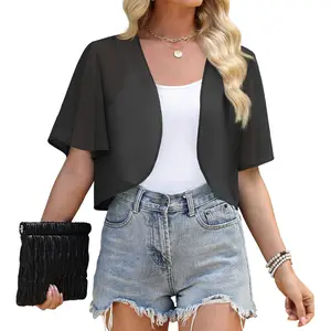 Shrug Chiffon Short Sleeve Shawl Open Front Cardigans Lightweight Bolero for Evening Dressy