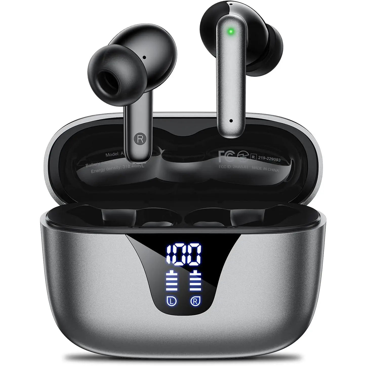 Wireless Earbuds Bluetooth Headphones, 50H Playtime Ear Buds with Mic, LED Digital Display Charging Case, IPX7 Waterproof, Deep Bass Stereo, in-Ear Earphone for iPhone and Android Phone - Ink
