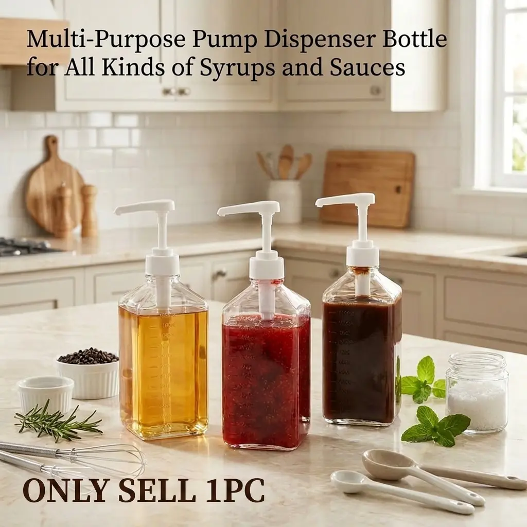 Multi-Purpose Pump Dispenser Bottle with Measuring Scale, Refillable Design, Precise Dosing Syrup Pump Bottle for Coffee Flavor Syrup, Maple Syrup, Honey, Salad Dressing, Ideal for Home Coffee Bar, Pancake Breakfast, Cocktail Bar, Backyard Party
