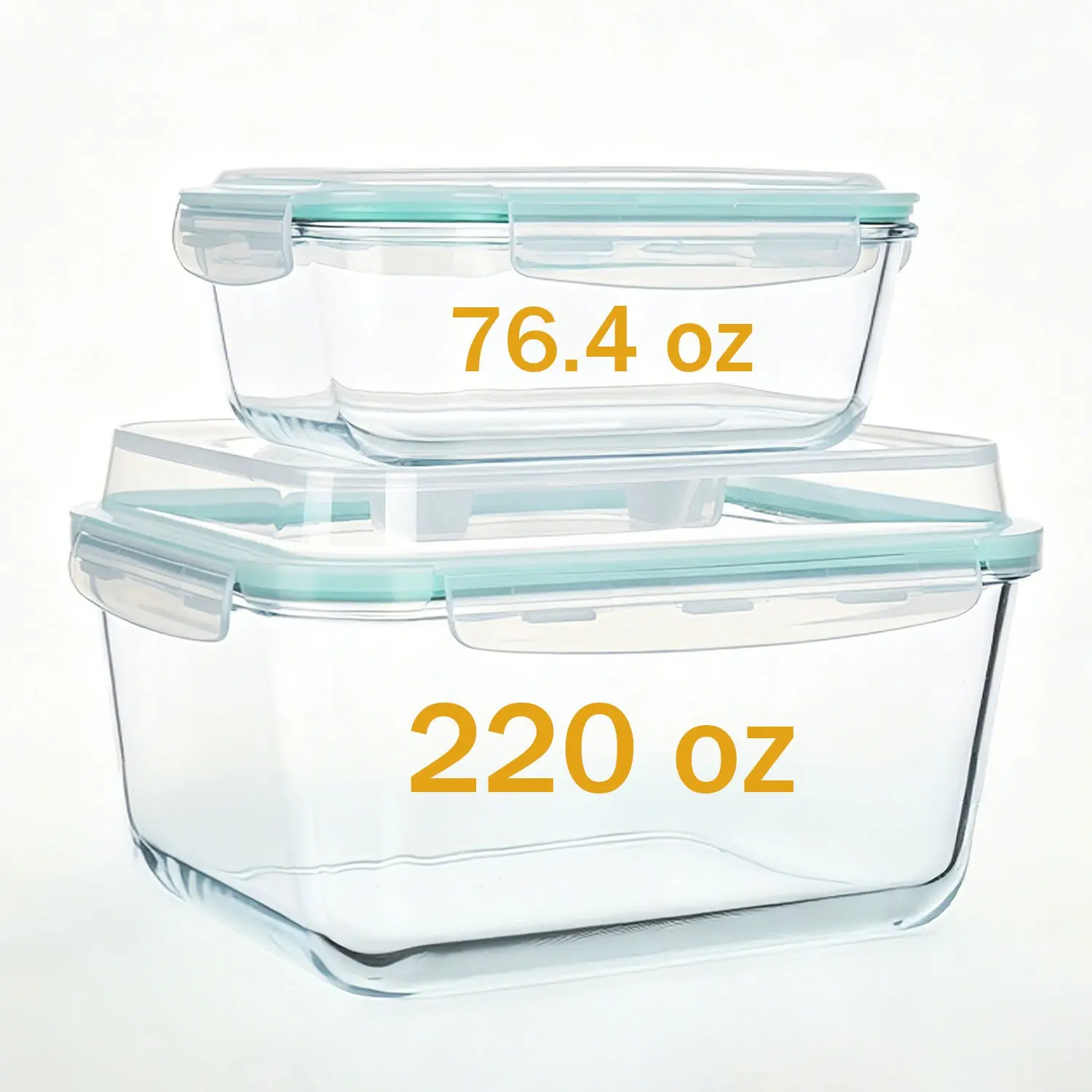 [Meal Prep] 2 Pack 220oz + 76.4oz Extra Large Refrigerator Replacement Storage Box, Glass Storage Containers Set, Food Container Sets with Snap Airtight Lids for Roasting Turkey, Rotisserie Chicken, Baking