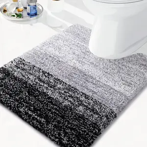 Microfiber Rugs, Shaggy Soft and Absorbent Rugs, Non-Slip, Thick Plush Machine Washable Dry Bath Mats for Base, 24x20, Black, U-Shape
