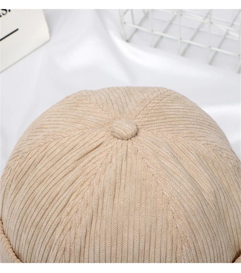 Unisex Corduroy Solid Color Brimless Caps for Men Women Streetwear Hip Hop Hats Retro Beanie Docker Caps Adjustable Dome Hats