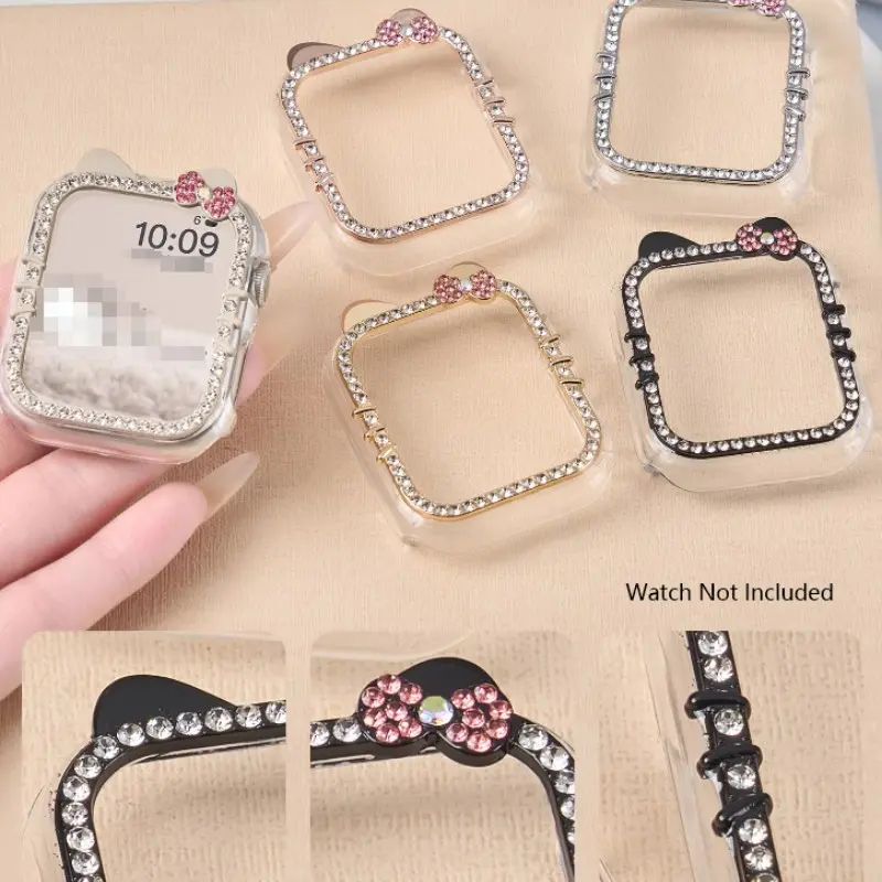 1 pc-Luxury Bling & Cute Cat Ear Case For Apple Watch : Sparkle Rhinestone Decor, Tough & Shockproof , Easy Snap-On Protective Cover for Women (40/41/42/44/45mm, Series SE/11/10) 【Watch Not Included】