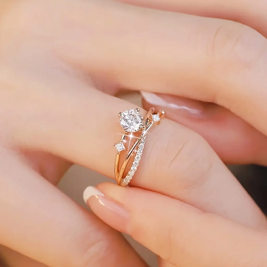 Adjustable Universe Trajectory Planet Ring for Women, Copper Inlaid Cubic Zirconia Stone Open Ring Adjustable, Luxury Jewelry, Personalized Ring for Women Bride Round Cut Wedding Engagement Eternity Valentine'S Day Promise Ring