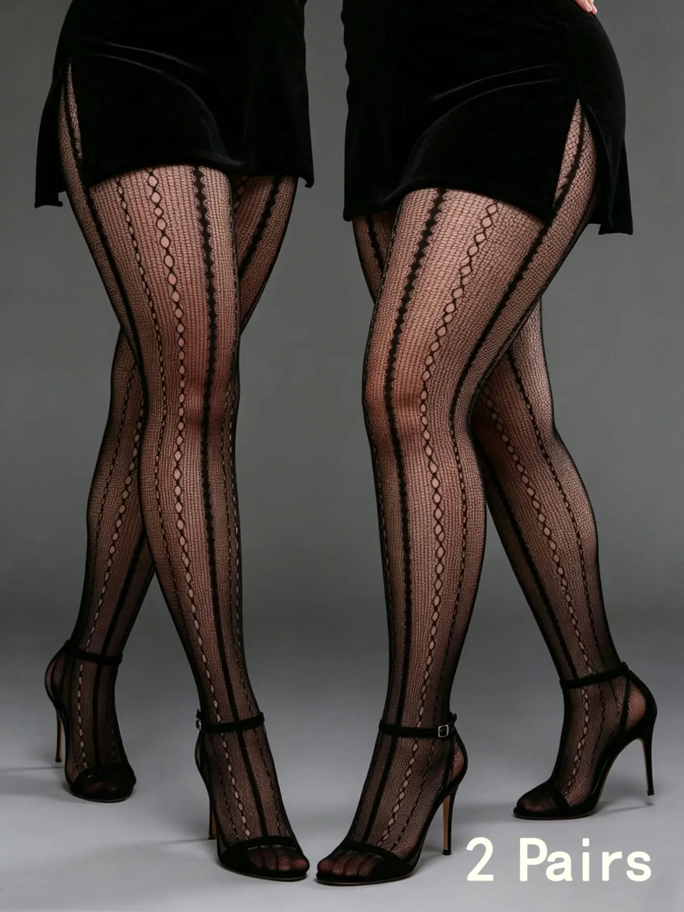 2 Pairs Women's Sexy Fishnet Stockings, Vertical Lines Design, Perfect for Dates, Anniversaries, Parties, All Seasons