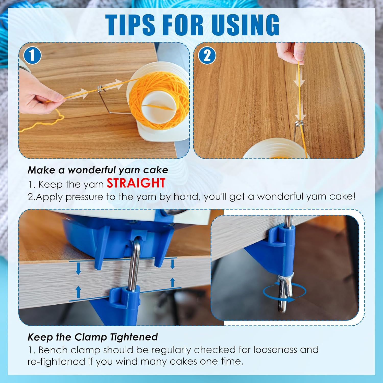 Needlecraft Yarn Ball Winder Hand-Operated, Manual Yarn Winder Holder for Swift Yarn Fiber String Ball (Blue, White) Needlecraft Yarn Ball Winder Hand-Operated, Manual Yarn Winder Holder for Swift Yarn Fiber String Ball (Blue, White)