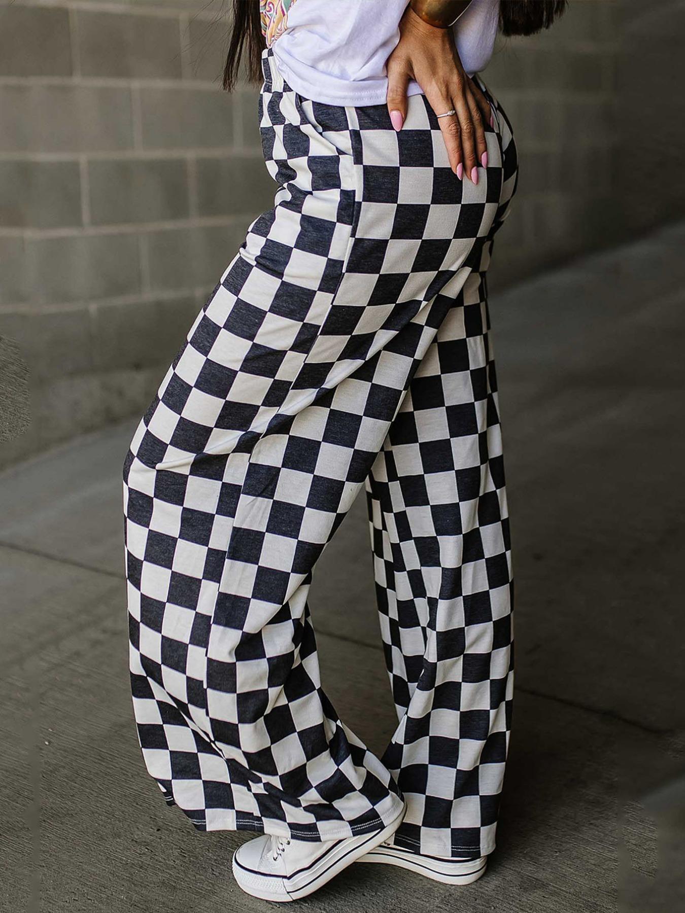 Women's Plaid Print Wide Leg Pants, Casual Comfy Trousers for Daily Wear, Ladies Bottoms for All Seasons