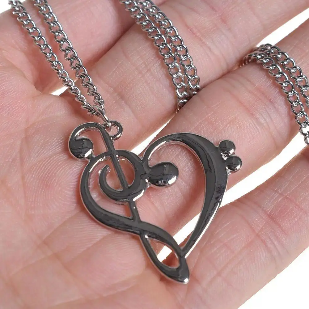 Music Note Heart Necklace of Treble and Bass Clef Women Infinity Love Charm Pendant Necklace Stainless Steel Jewelry Gift
